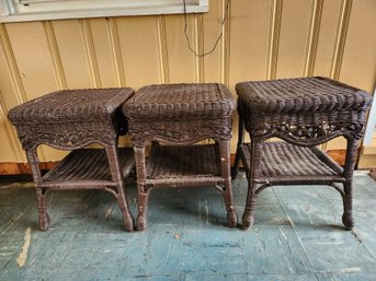 3 Vintage Wicker Side Tables.