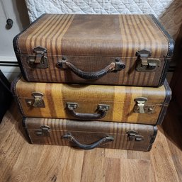3 Antique Canvas Covered Suitcases
