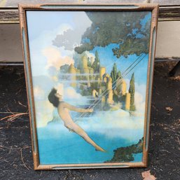 Antique Maxfield Parrish ' Where The Dinky Bird Is Singing ' Print In Original Frame