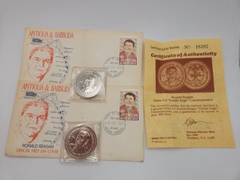 Antiqua & Barbuda Ronald Reagan 1st Day Cover Stamps  Commemorative Coin