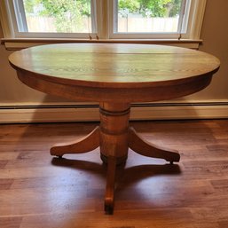 Refinished Antique Oak 43' Round  Pedestal Table