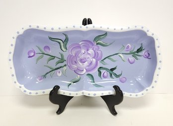 Whimsical Repurposed Vintage Metal Serving Dish With Beautiful Floral Theme - Vintage To Chic