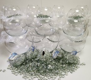Glass Fish Bowl Centerpiece Lot With 68lbs Glass Stones Lot #1
