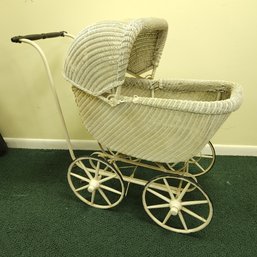Antique Wicker Baby Buggie Or Stroller