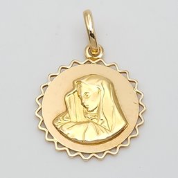 18k Gold 1' Mother Mary Medallion Pendant 4.99g