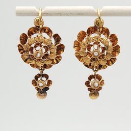Antique Hand Crafted 14k Rose Gold Earrings 2.93g