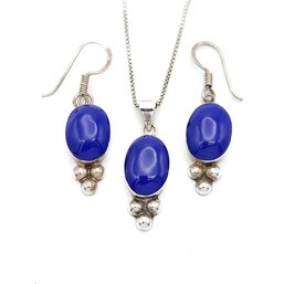 Sterling Silver Lapis Neclace And Earring Set