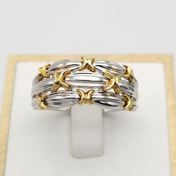 18k Two-tone Gold X Ring Size 8 - 4.8g