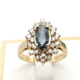 14k Sapphire & Diamond Cocktail Ring Sz 7- 5.76g