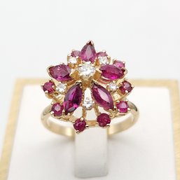 14k Ruby & Diamond Cocktail Ring Sz7 - 4.17g
