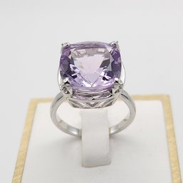 Beautiful Sterling Silver Statement Ring With Huge 1/2' X 1/2' Pinkish Lavender Stone - Like New