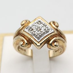 Sterling Silver Gold Overlay Diamond Ring Sz 6.75