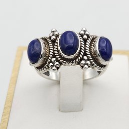 Sterling Silver 3 Stone Lapis Ring Sz 7.5