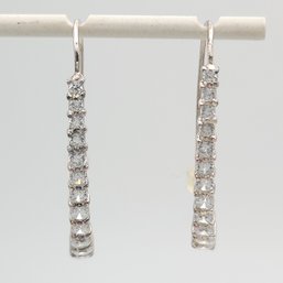 1 3/8' Sterling Silver Graduated Journey CZ Wire Drop Earrings