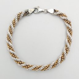 8' Sterling Silver 2-tone 1/4' Braided Rope Bracelet 14.4g