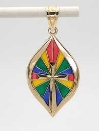 14k Gold Stained Glass Cross Religions Pendant