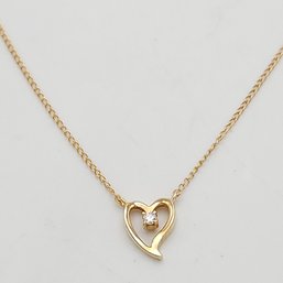 14k Gold Diamond Heart Pendant On 16' Chain
