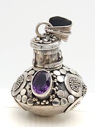 Hand Crafted 1' Sterling Silver Jeweled Keepsake Perfume Or Incense Pendant