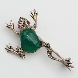 1 3/8' Sterling Silver Jeweled Frog Pin Brooch