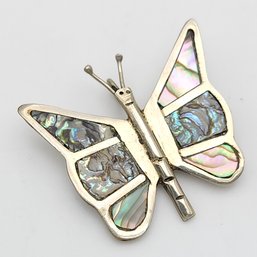 Very Cute 1 1/4' Alpaca Silver Abalone Butterfly Pendant Or Pin Mexico