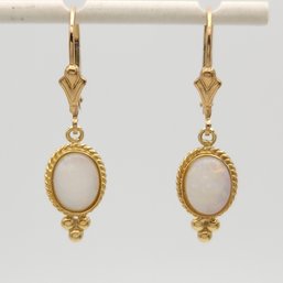 14k Gold 1 1/4' Drop Opal Earrings