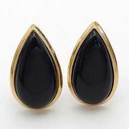 14k Gold 1' X 1/2' Onyx Omega Back Earrings