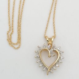 14k Gold 1/4 Carat Diamond Heart Pendant On 18' Chain