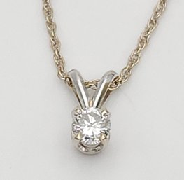 Nice Quality 14k White Gold 1/4 Carat Diamond Solitaire Pendant With 14k 18' Necklace