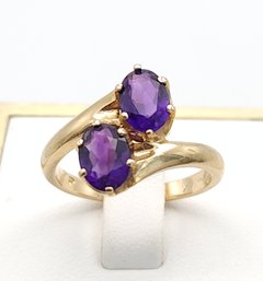 14k Yellow Gold Double Bypass Amethyst Ring Sz 6