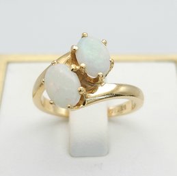 14k Yellow Gold Double Opal Bypass Ring Sz 5