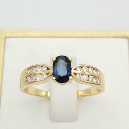14k Yellow Gold Sapphire & Diamond Ring Sz 8.25