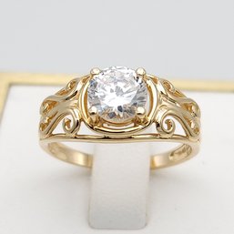 14k Yellow Gold Simulated Diamond Ring Sz 5.5