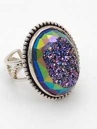 Sterling Silver Adjustable Size Druzy Statement Ring