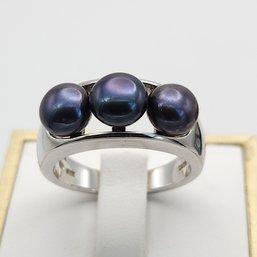 Sterling Silver Black Pearl Ring Sz 8