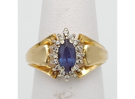 14k Gold Sapphire And Diamond Ring 4.78g Sz 7