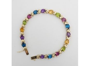 14k Multi Color Gemstone Bracelet 6.5' 9.8g
