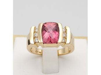Gorgeous 14k Pink Tourmaline & Diamond Ring Size 6.5 & 6.34g