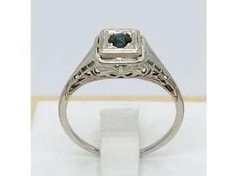 Antique 18k White Gold Deep Dark Blue Sapphire Ring Sz 7 3/4 - 2.35g