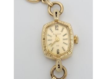 Vintage Solid 14k Gold Ladies Bulova Watch With 10k GF Scarab Bracelet