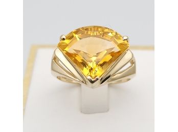 Contemporary 14k Gold Citrine Statement Ring Sz 7 & 4.24g