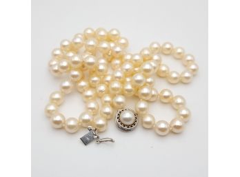 30' Creamy Gold 8mm Pearl Necklace 14k White Gold Clasp