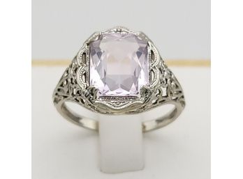 14k White Gold Pale Pink Gemstone Ring Size 6.25 - 2.23g