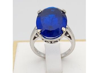 14k White Gold Blue Crystal Statement Ring Size 5 - 6.11g