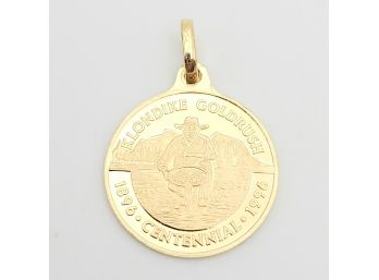 14k Solid Gold 100 Year Anniversary Of The Klondike Gold Rush 1896-1996 3/4' Pendant 1.95g