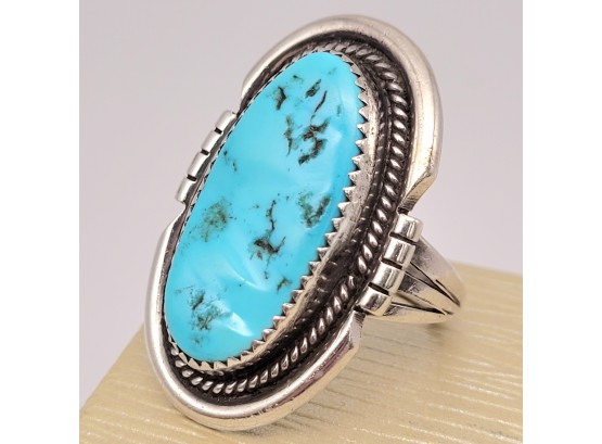 Vintage 1 3/8' Sterling Silver Southwestern Turquoise Statement Ring Size 8 3/4