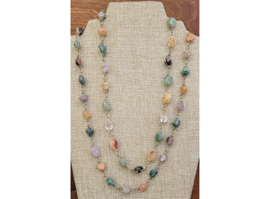 Vintage 1970s Wrapped Semi Precious Polished Stone Necklace
