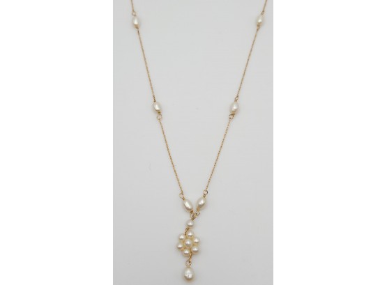 14k Yellow Gold Vintage Fresh Water Flower Pearl Necklace PJS