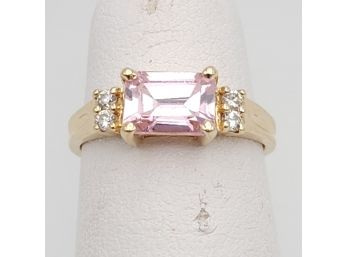 10k Yellow Gold Pink Ice And Diamond Ring Size 3 3/4 -2.3g