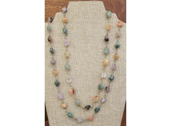 Vintage 1970s Wrapped Semi Precious Polished Stone Necklace