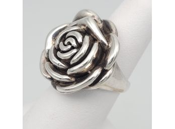 Sterling Silver Large Blooming Rose Electroform Ring Size 7